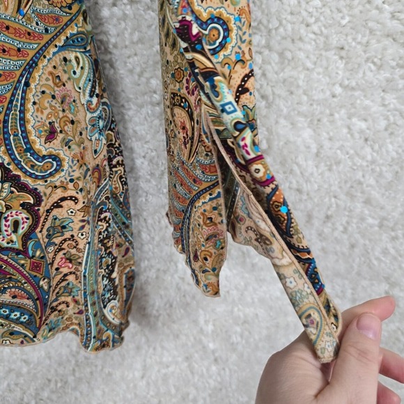 Vintage Dressbarn Womens Paisley Bell Sleeve Tie Back Top Size Large Boho Y2K - Picture 5 of 13